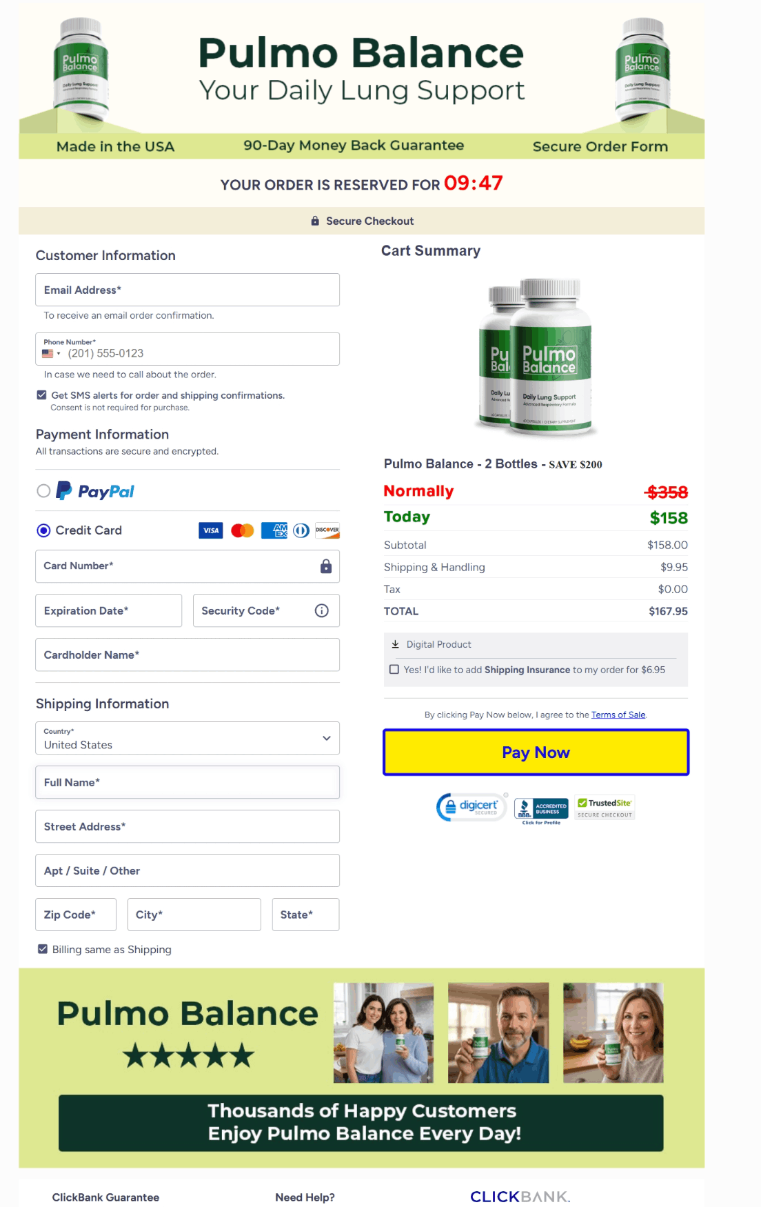 Pulmo Balance order-page